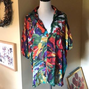 VINTAGE ‘80s sz L Cotton Vibrant Island Print NEW